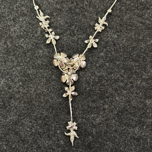 Painted Garden with Flowers & Butterflies Inlaid w/Colored Stone Drop Necklace - Picture 5 of 9